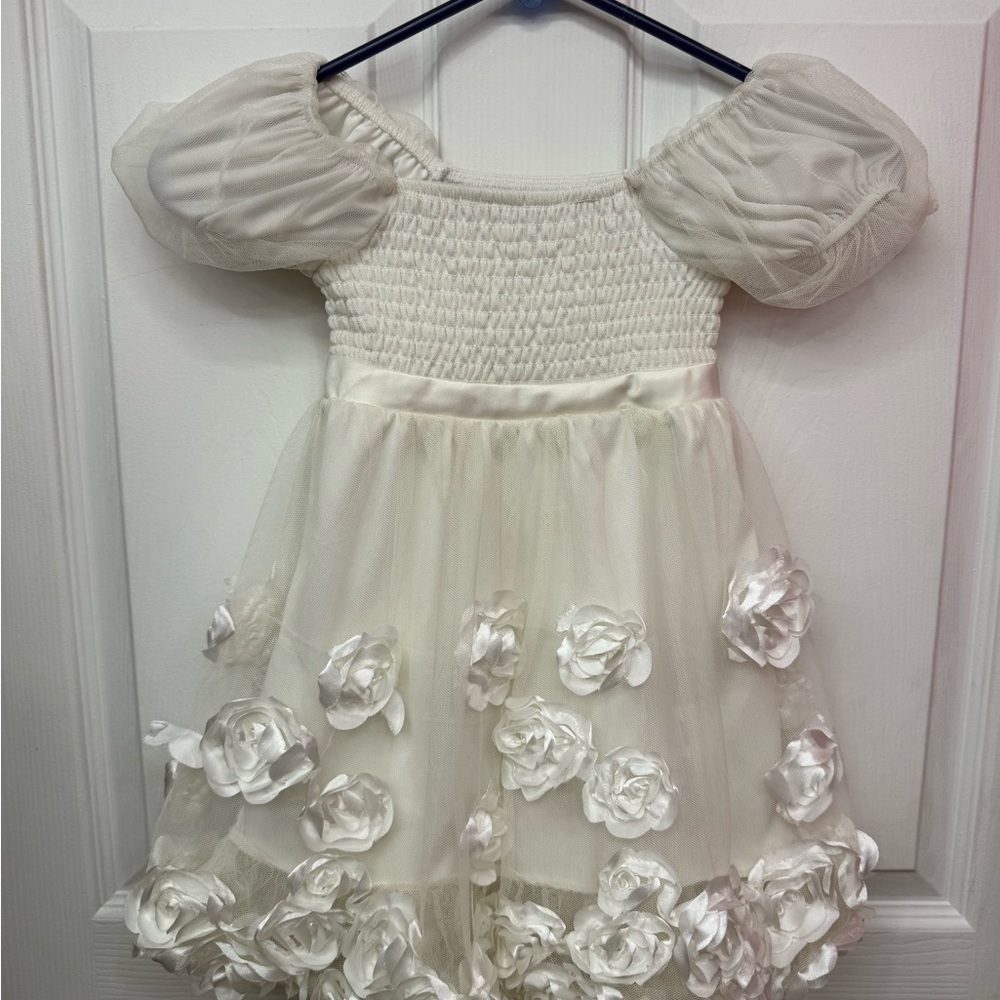 Girls White Floral Tulle Party Dress